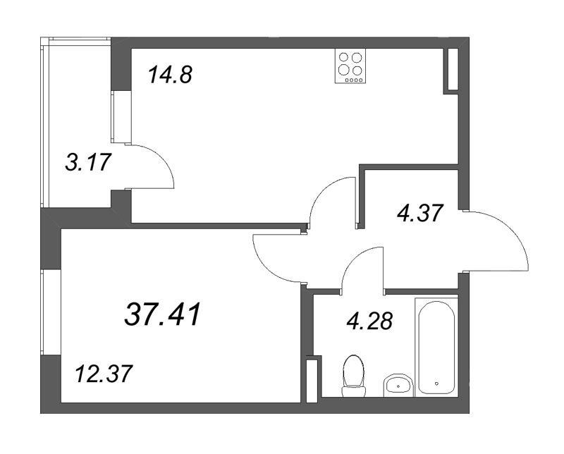 1 ккв 37,4 м²