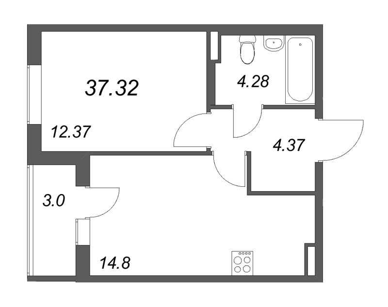 1 ккв 37,3 м²