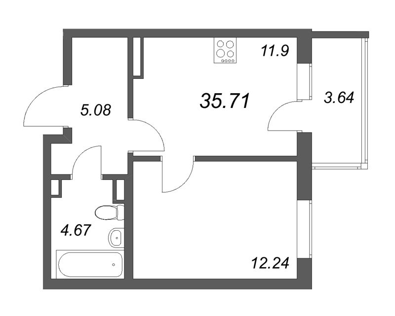 1 ккв 35,7 м²