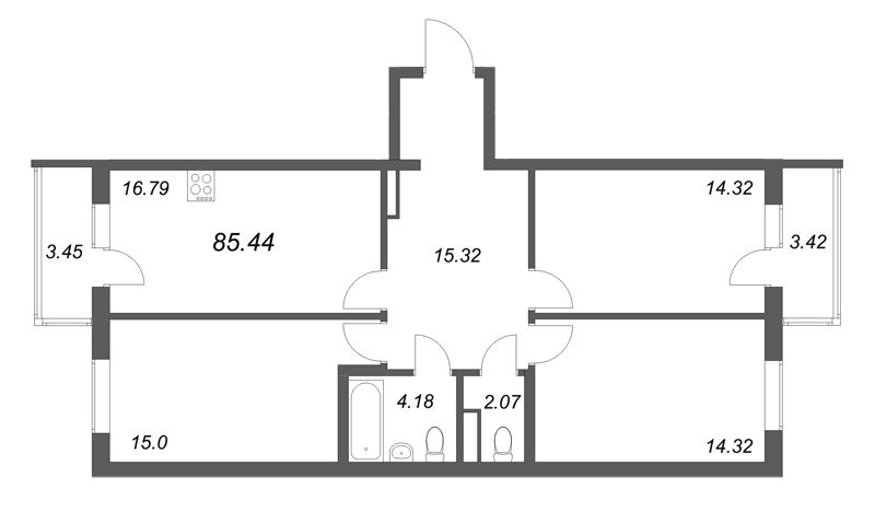 4 ккв (Евро) 85,4 м²