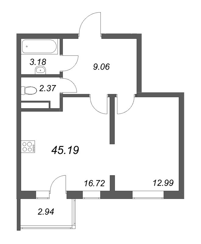 2 ккв (Евро) 45,2 м²