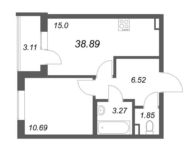 2 ккв (Евро) 38,9 м²