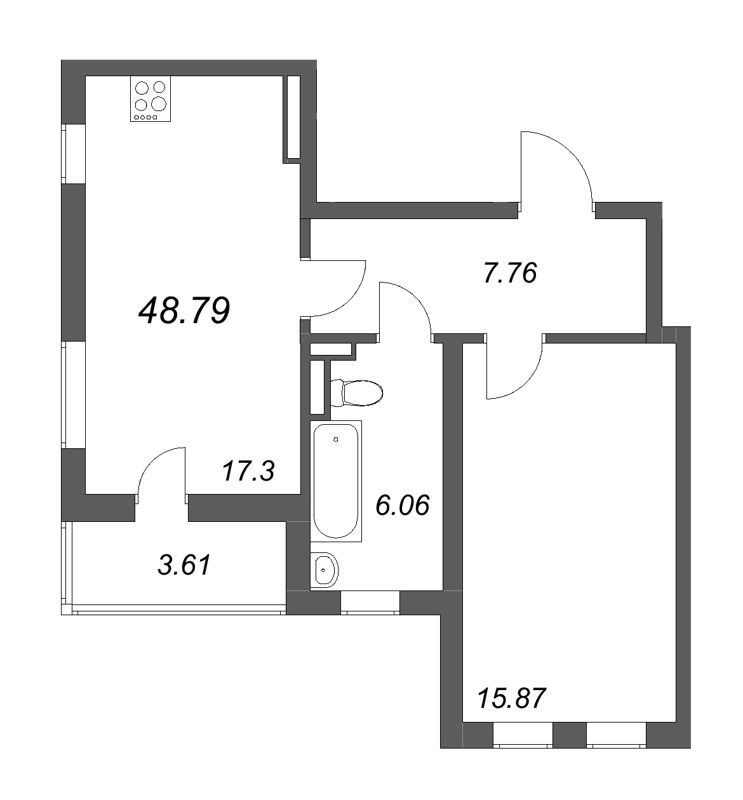2 ккв (Евро) 48,8 м²