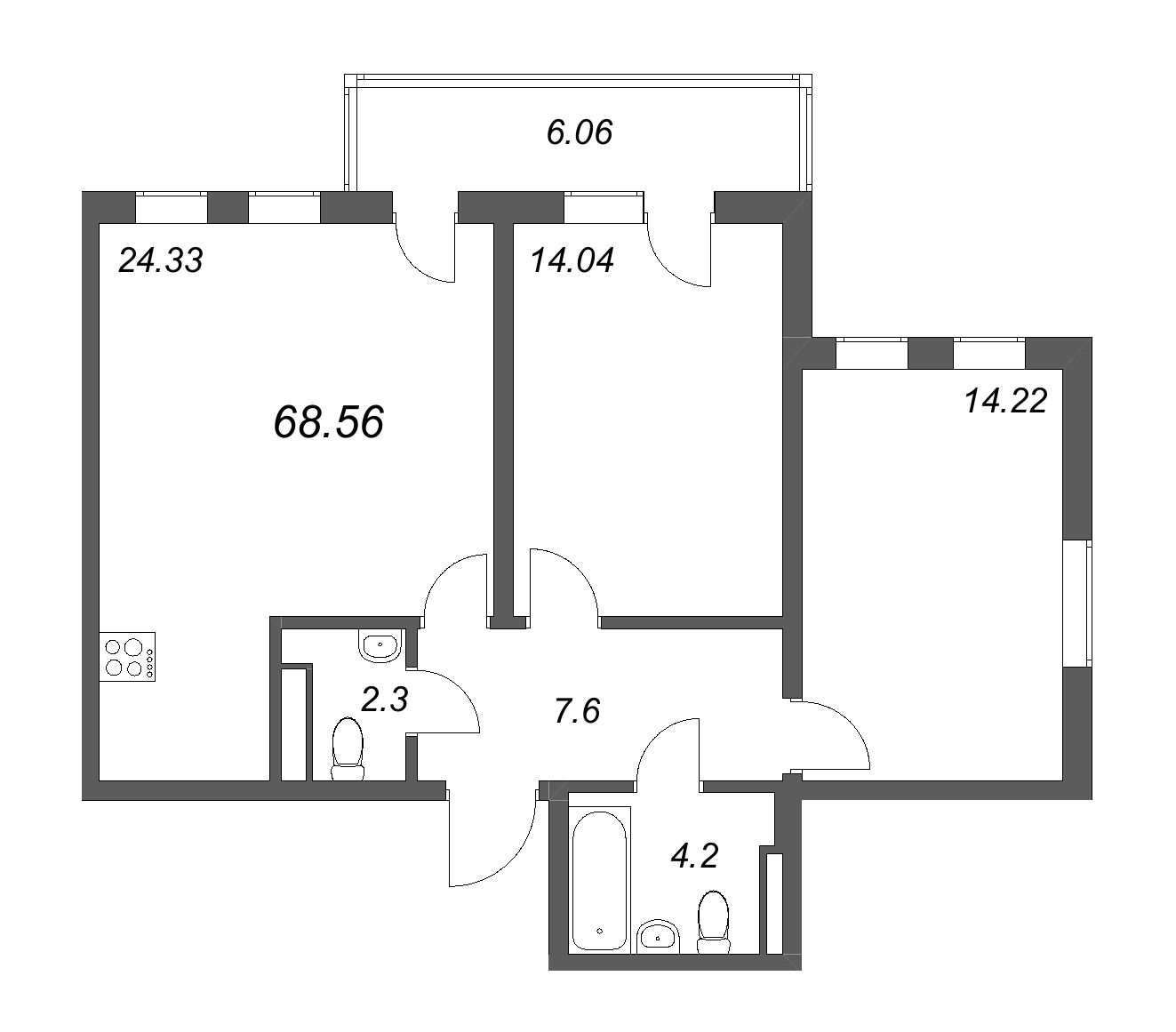 3 ккв (Евро) 68,6 м²