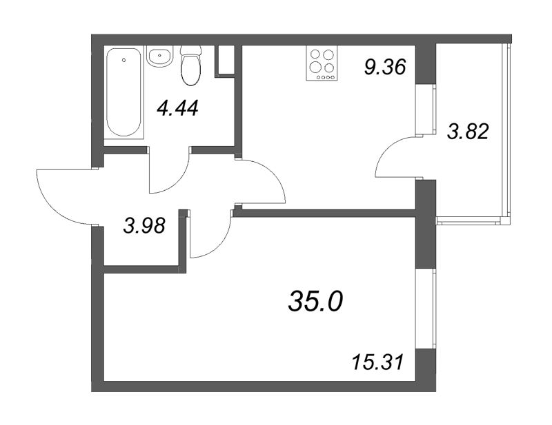 1 ккв 35 м²