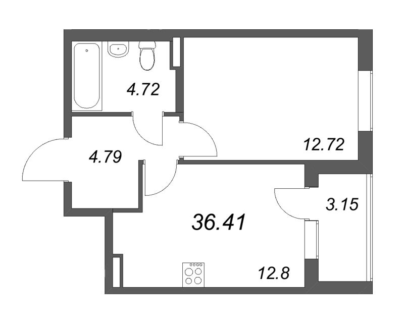 1 ккв 36,4 м²