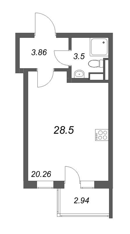 Студия 28,5 м²