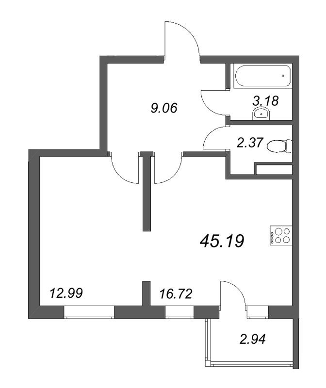 2 ккв (Евро) 45,2 м²