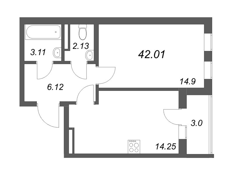 1 ккв 42 м²