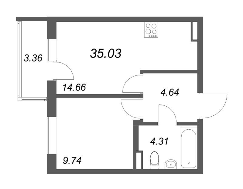 1 ккв 35 м²