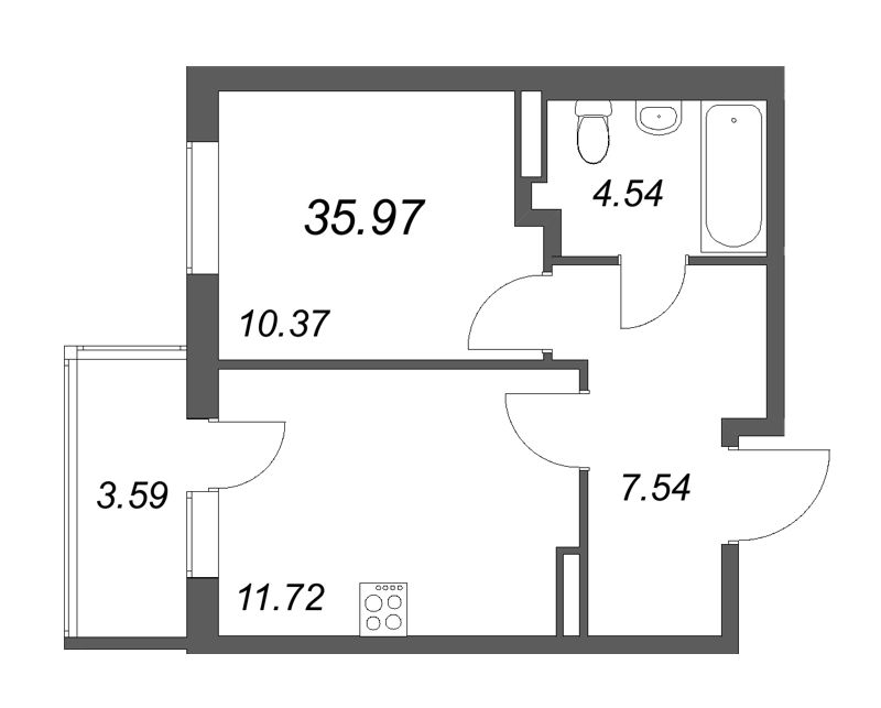 1 ккв 36 м²
