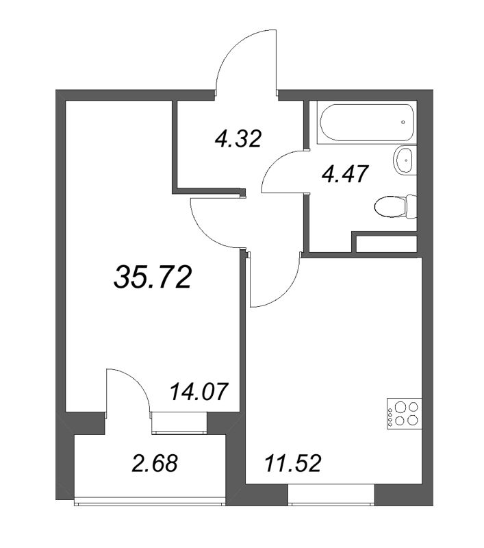 1 ккв 35,7 м²