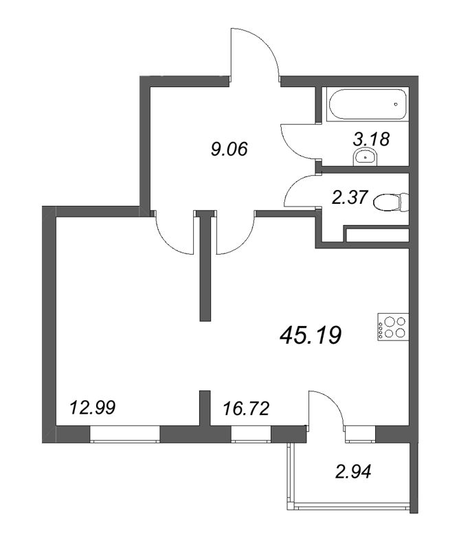 2 ккв (Евро) 45,2 м²