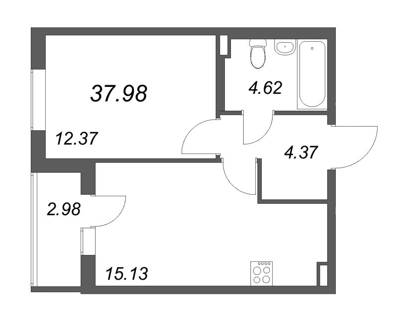 1 ккв 38 м²