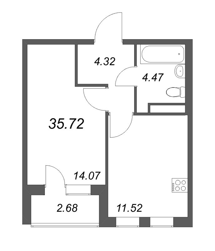 1 ккв 35,7 м²