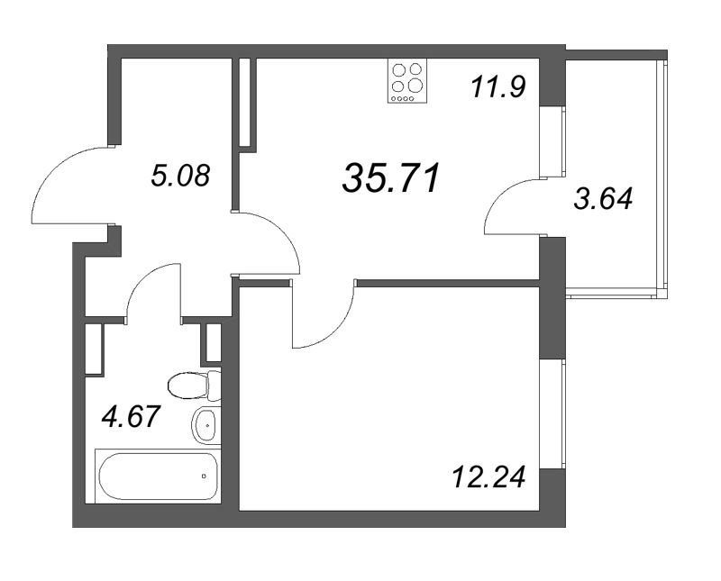 1 ккв 35,7 м²