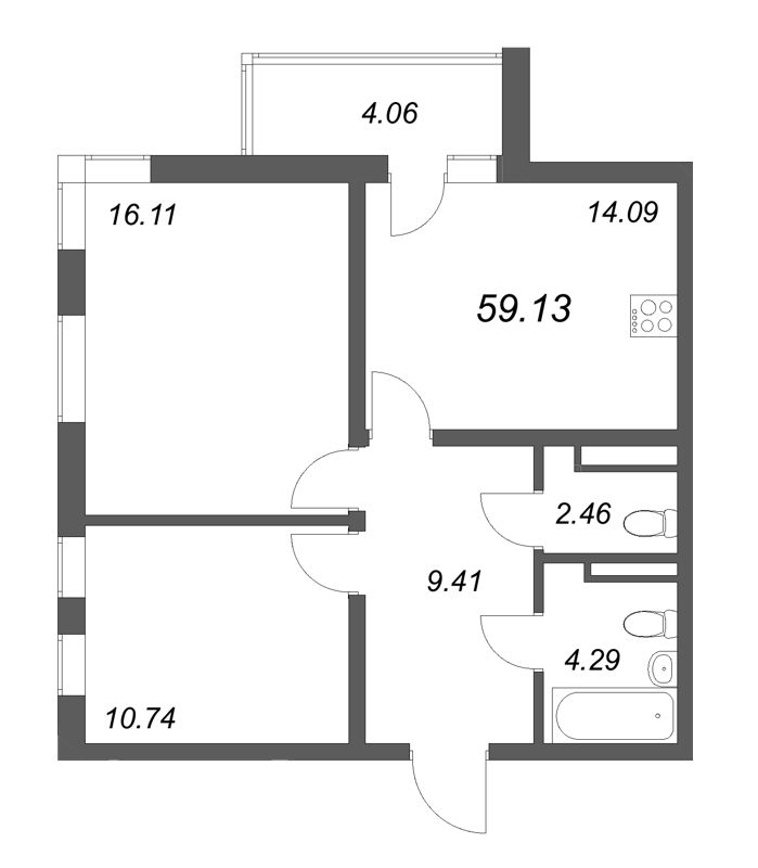 2 ккв 59,1 м²