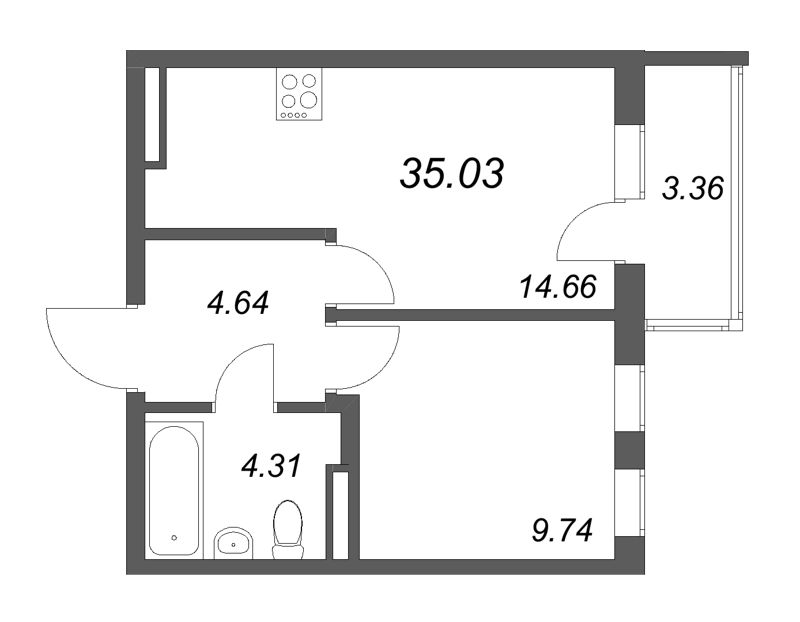 1 ккв 35 м²
