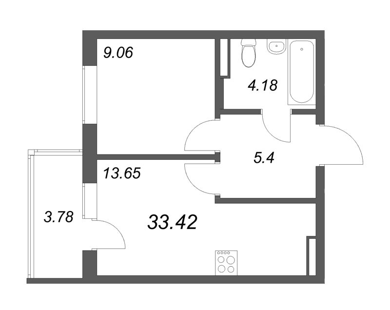 1 ккв 33,4 м²