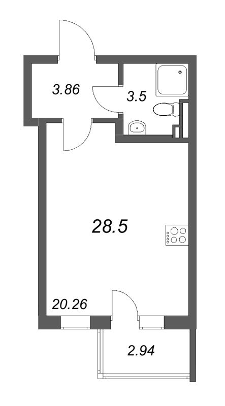 Студия 28,5 м²