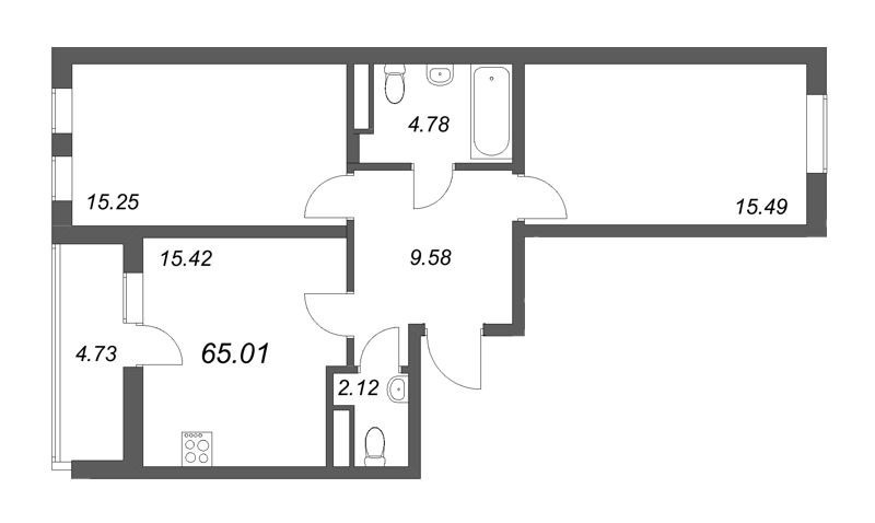 3 ккв (Евро) 65 м²