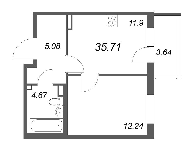 1 ккв 35,7 м²