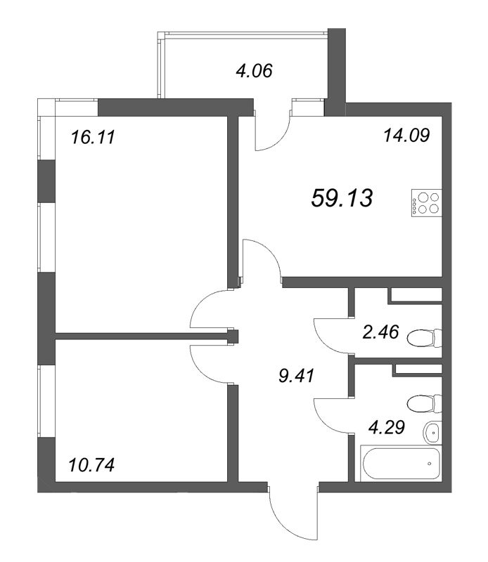 2 ккв 59,1 м²