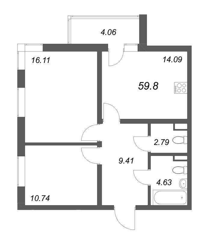 2 ккв 59,8 м²