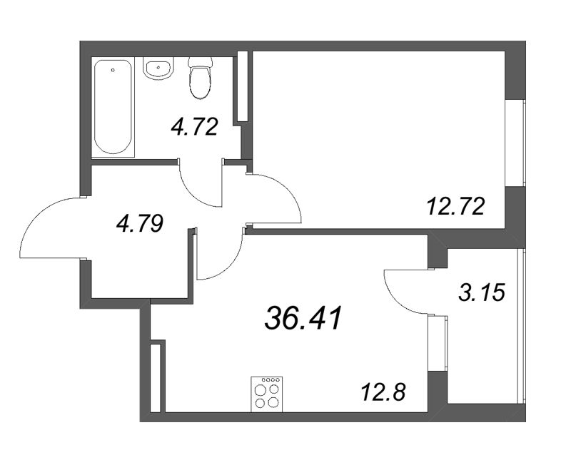 1 ккв 36,4 м²