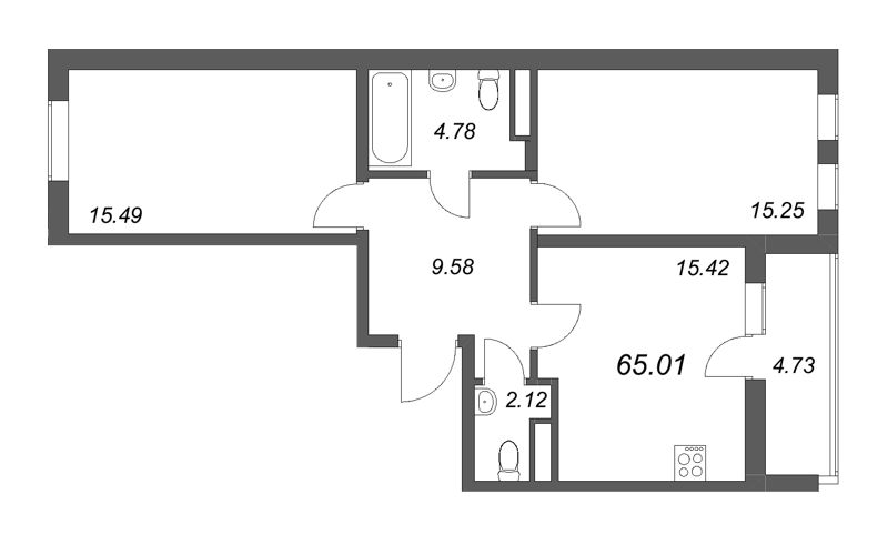 3 ккв (Евро) 65 м²