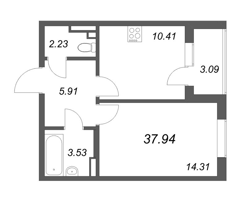 1 ккв 37,9 м²