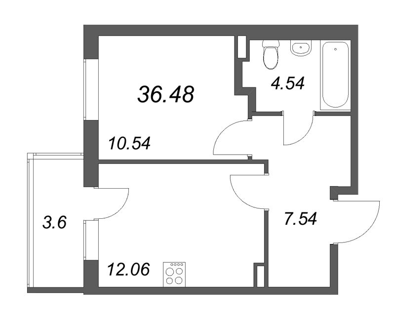 1 ккв 36,5 м²