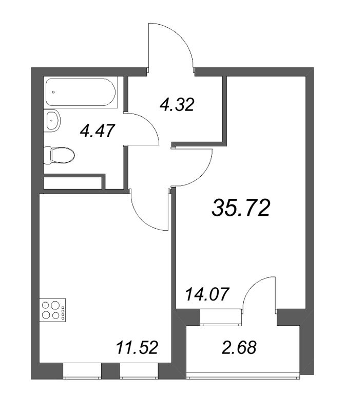 1 ккв 35,7 м²