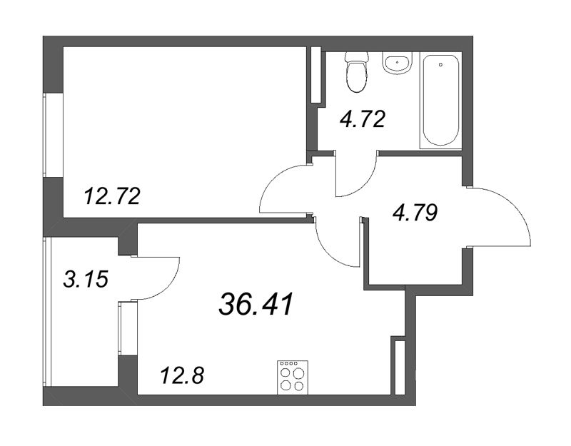 1 ккв 36,4 м²