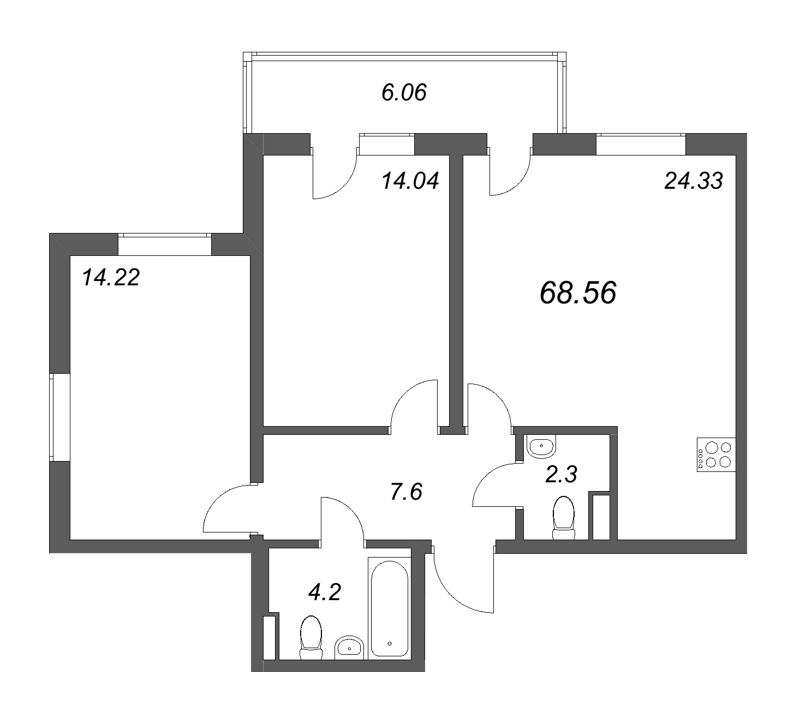 3 ккв (Евро) 68,6 м²
