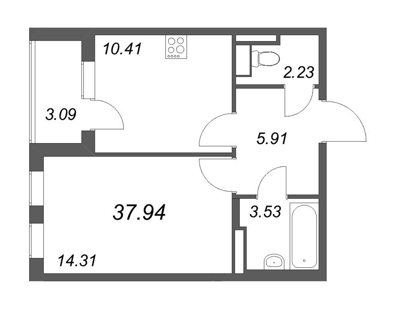 1 ккв 37,9 м²