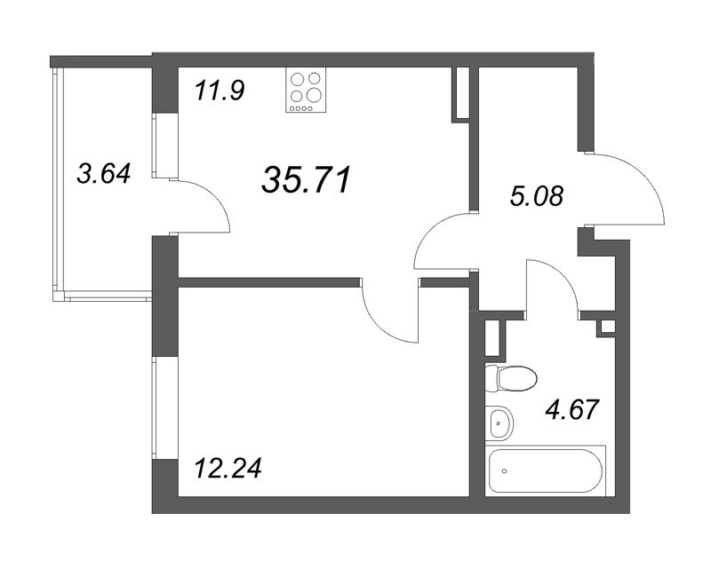 1 ккв 35,7 м²