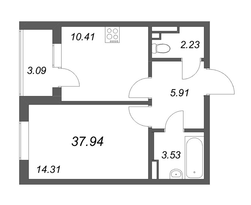 1 ккв 37,9 м²