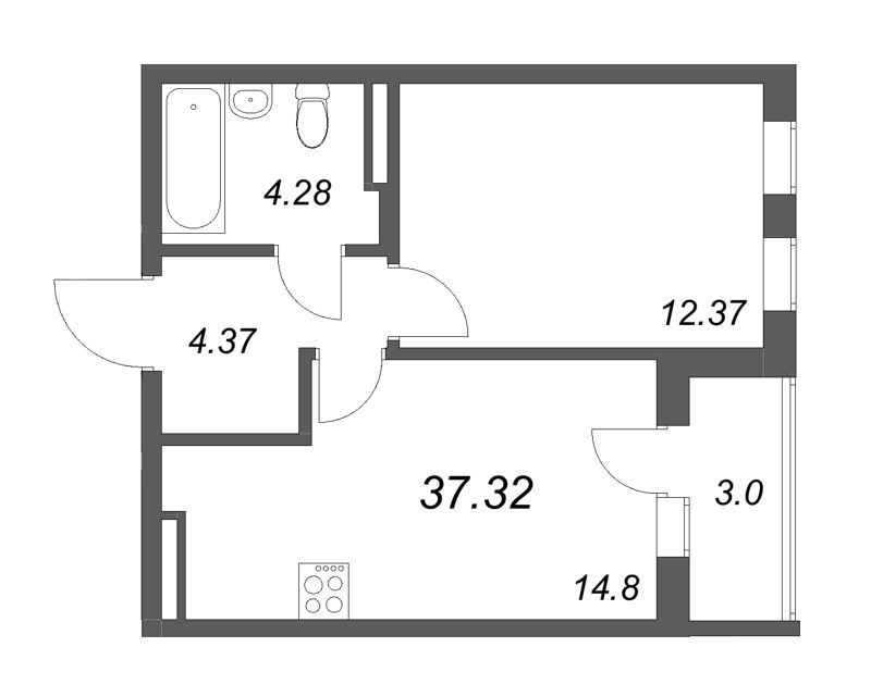 1 ккв 37,3 м²