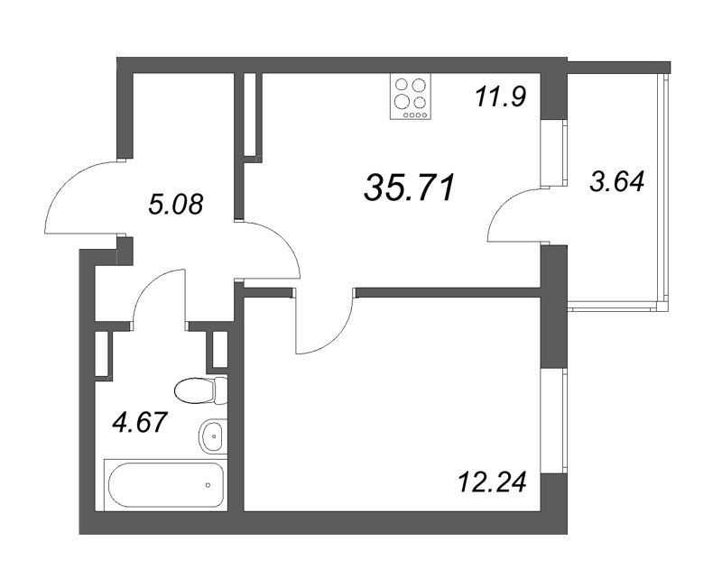 1 ккв 35,7 м²