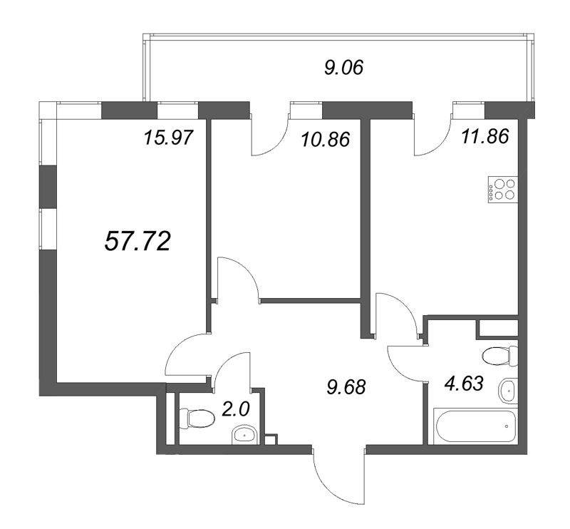 2 ккв 57,7 м²