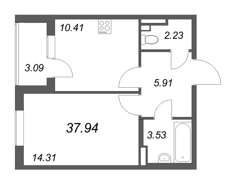 1 ккв 37,9 м²