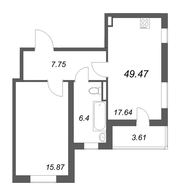 2 ккв (Евро) 49,5 м²