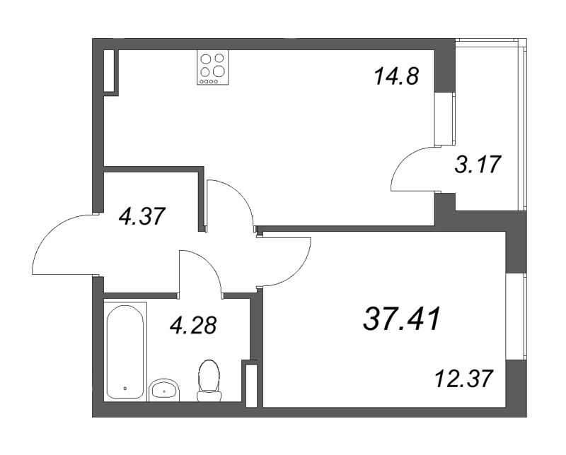 1 ккв 37,4 м²