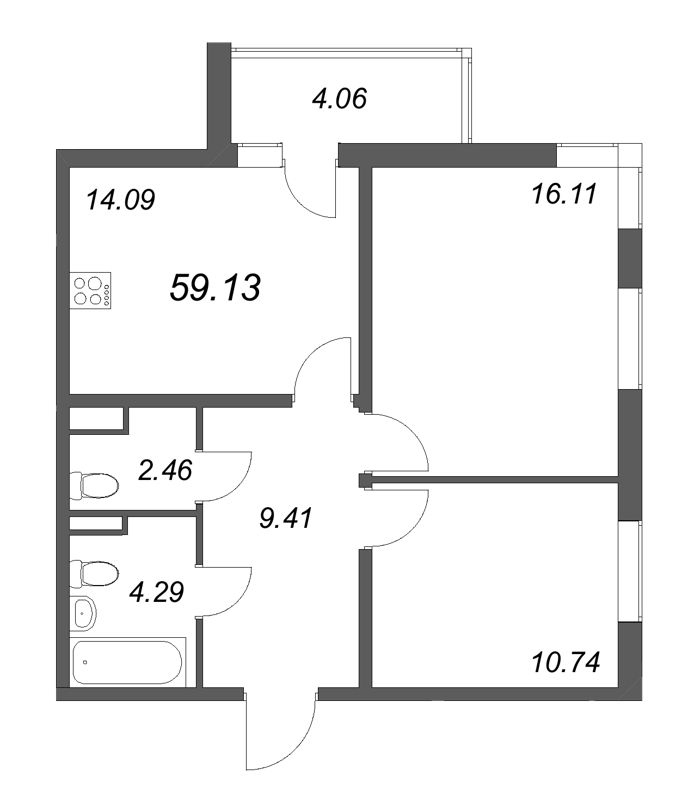 2 ккв 59,1 м²