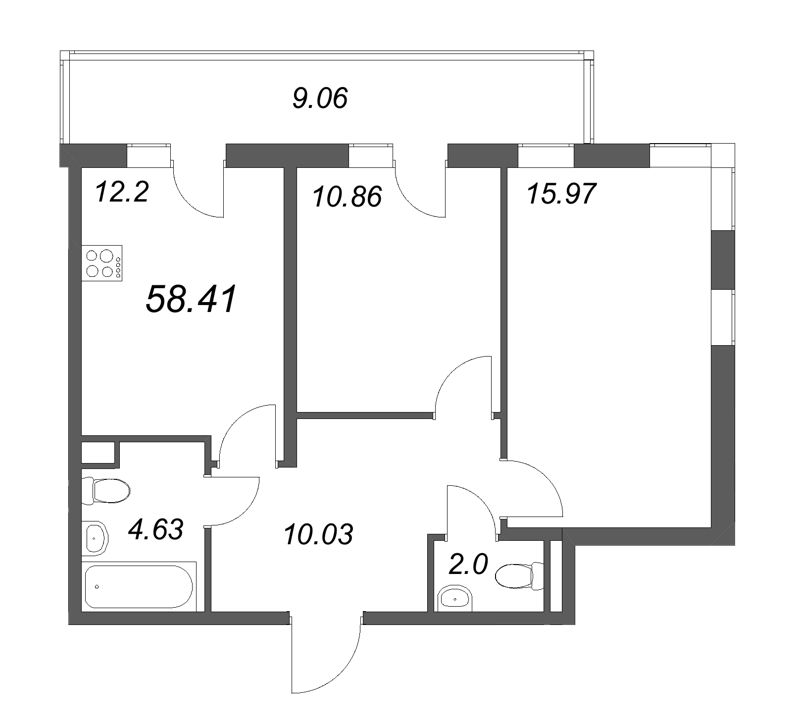 2 ккв 58,4 м²