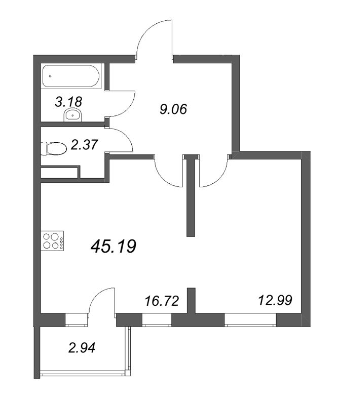 2 ккв (Евро) 45,2 м²