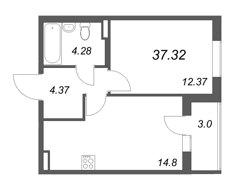 1 ккв 37,3 м²