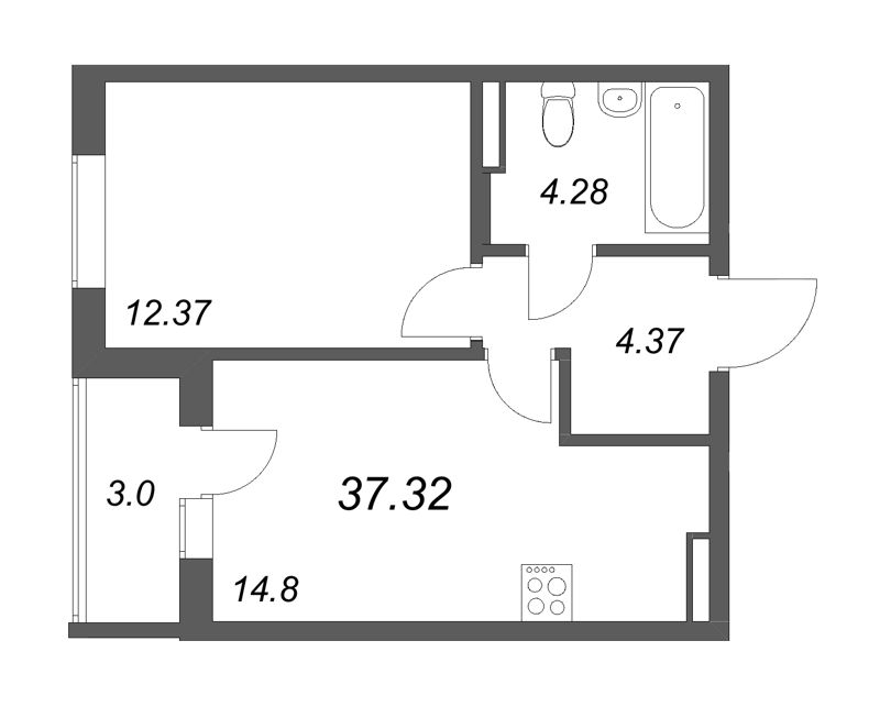 1 ккв 37,3 м²