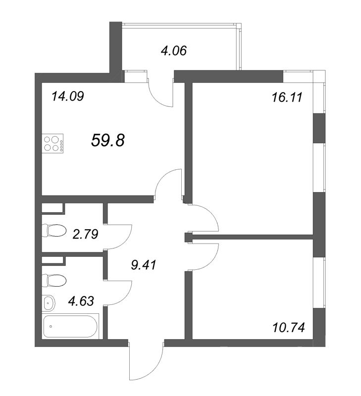 2 ккв 59,8 м²